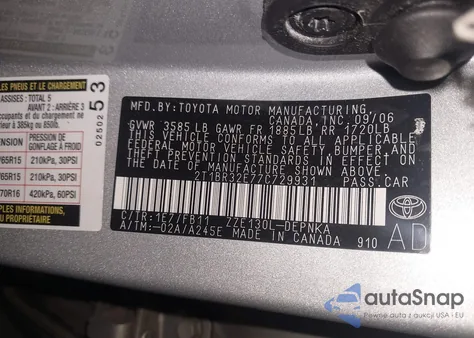 2007 Toyota Corolla Le from USA, damaged, VIN 2T1BR32E77C729931